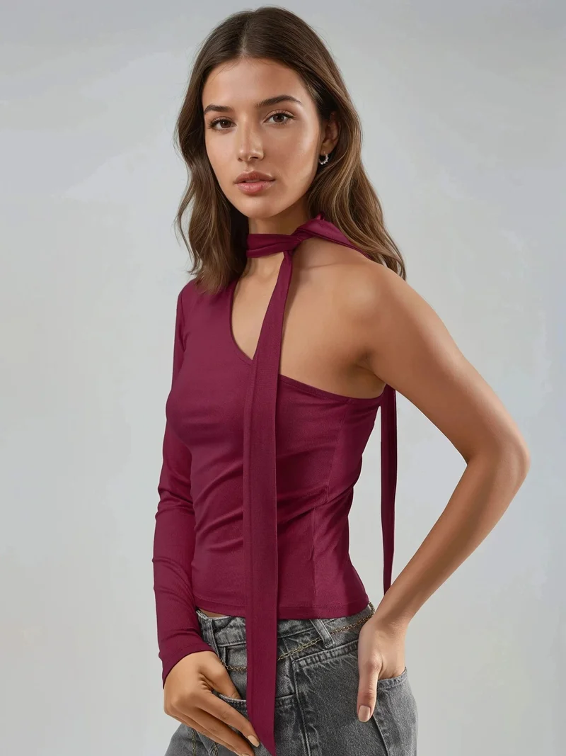 بوسيم BUSEM Single Sleeve Blouse With Shawl Detail